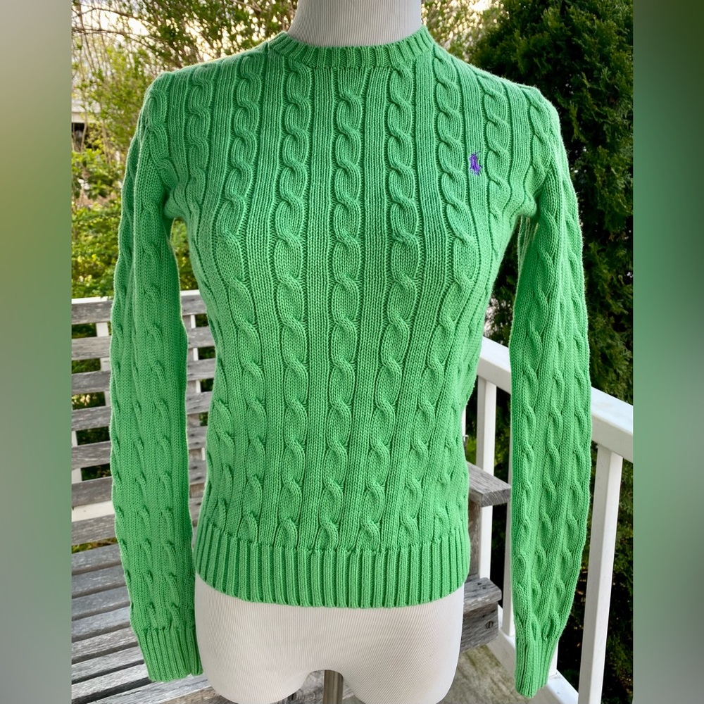 Ralph Lauren Green Cable Knit Sweater | Women’s Size Small